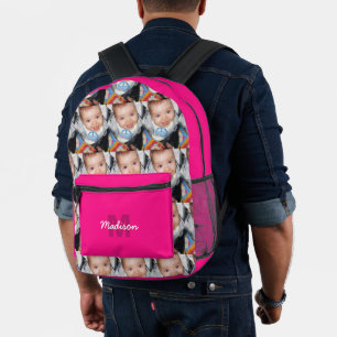 Customize Your photo pattern monogram hot pink Printed Backpack