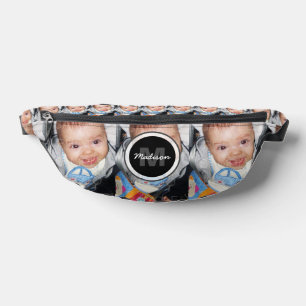 Customize Your photo pattern monogram name Black Fanny Pack