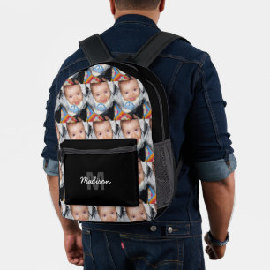Customize Your photo pattern monogram name Black Printed Backpack