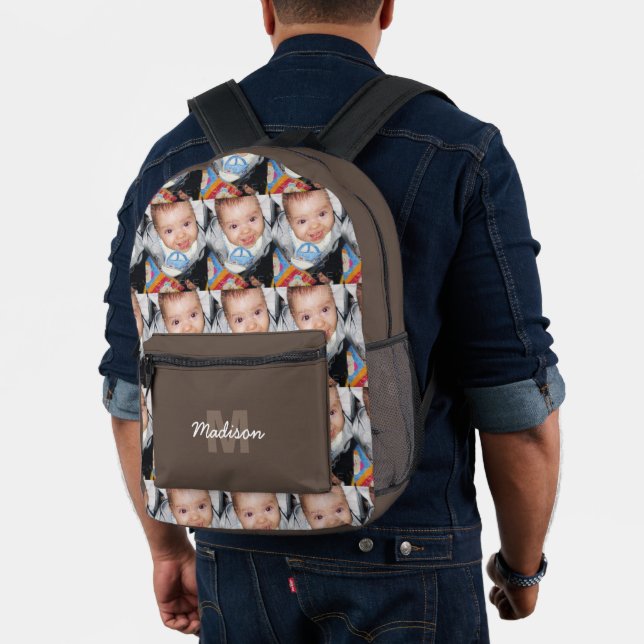 Customize Your photo pattern monogram name brown Printed Backpack (Insitu (Model))