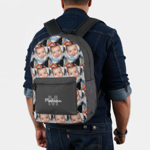 Customize Your photo pattern monogram name Grey Printed Backpack