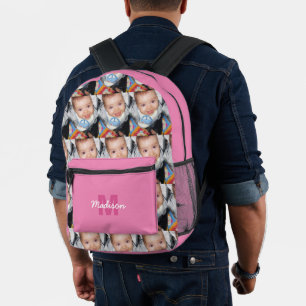 Customize Your photo pattern monogram name pink Printed Backpack