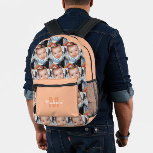 Customize Your photo pattern monogram peach fuzz Printed Backpack
