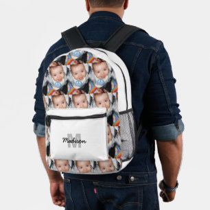 Customize Your photo pattern monogram white Printed Backpack