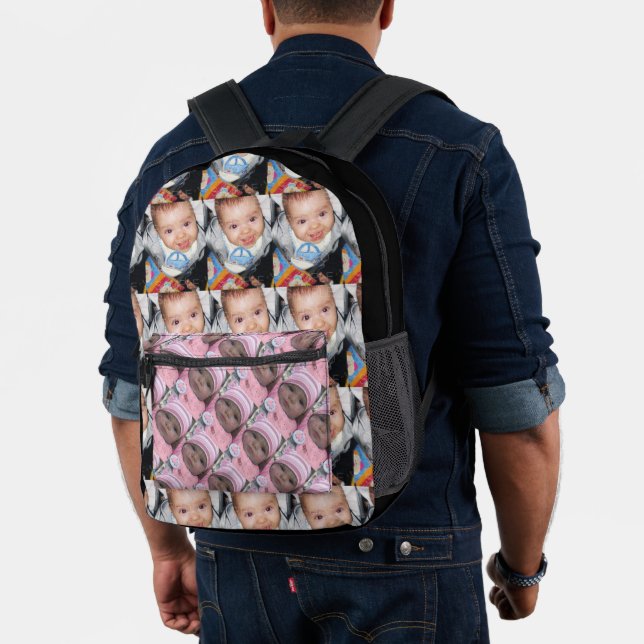 Customize Your two photo pattern Black Printed Backpack (Insitu (Model))