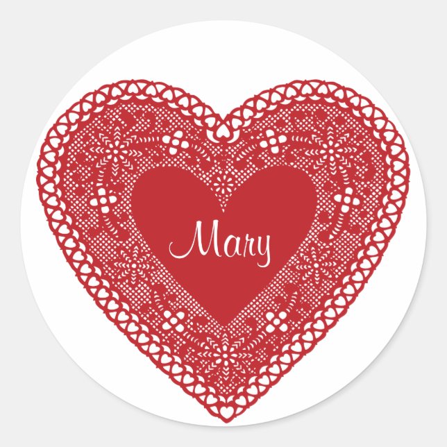 Customize Your Vintage Lace Heart Classic Round Sticker (Front)