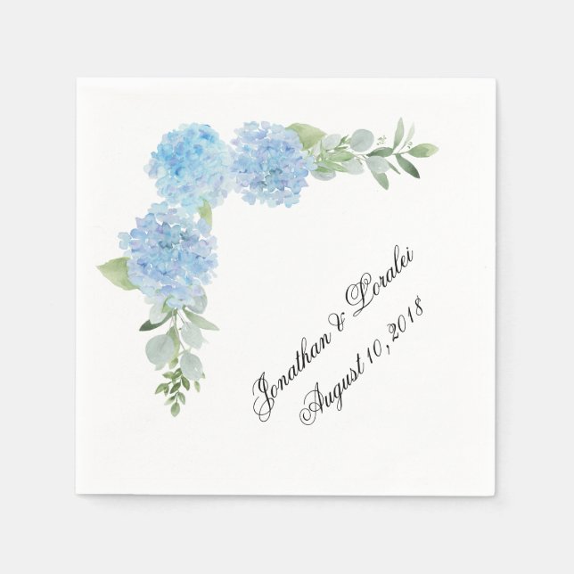 Customize your wedding napkins Blue Hydrangea (Front)