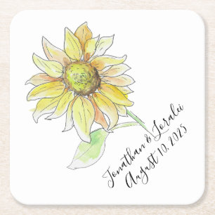 Customize your wedding napkins Sunflower Square Paper Coaster