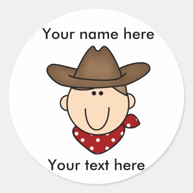 Customize Yourself Brown Cowboy Classic Round Sticker (Front)