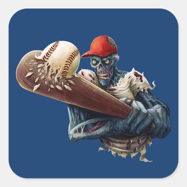 Customize Zombie Baseball Slugger Scary Halloween Square Sticker (Front)