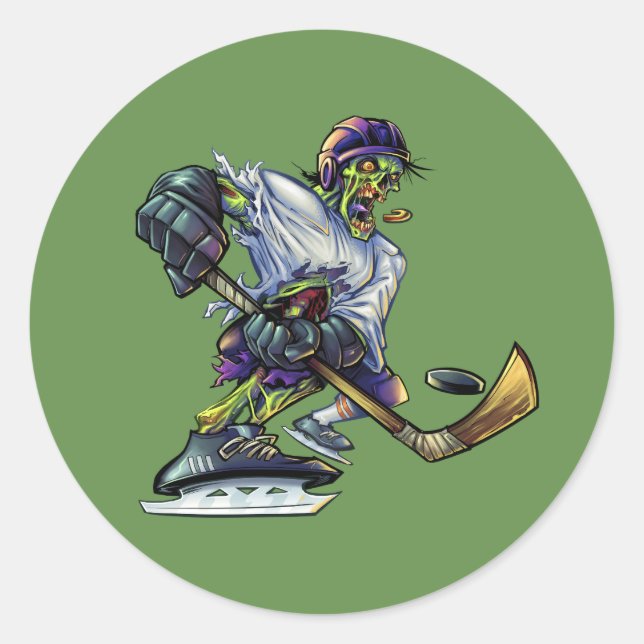 Customize Zombie Halloween Hockey Player Classic Round Sticker (Front)