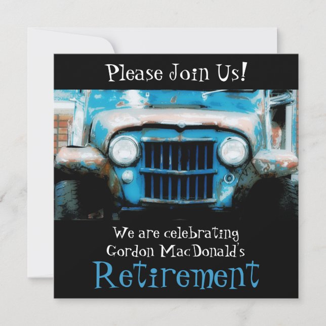 Customizeable Antique Car Retirement Party Invite (Front)
