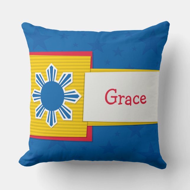 Customizeable Name Philippine Sun Filipino Throw Pillow (Front)