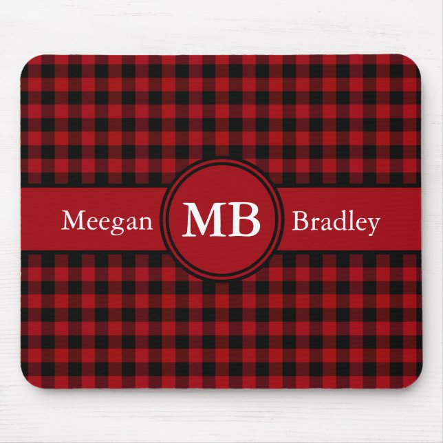 Customizeable Red and Black checked Gingham Mouse Pad (Front)