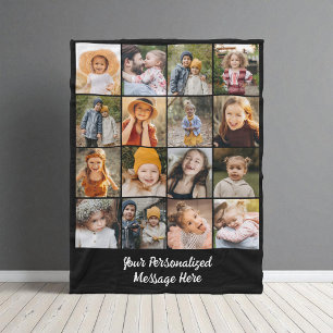 Customized 16 Photo Collage Modern Family Text Fleece Blanket