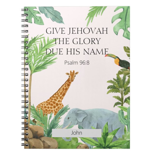 Customized 2025 JW Year Text Psalm 96:8 Animal Notebook (Front)