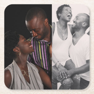 Customized 2 Photo Double Sided  Square Paper Coaster