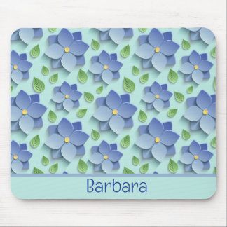 Customized 3 D Flowers In Blue Mouse Pad