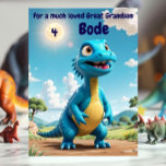 Customized "3D" Great Grandson Birthday Poem Card<br><div class="desc">Personalize your own year, greeting and even your poem for your great grandson. They are hard cards to find, but not here! Adorable 3D-style(only 3D-style artwork, not real 3D, and it won't need special glasses) cartoon dinosaur is perfect for your beloved little one. Personalize it using our Design Tool on...</div>