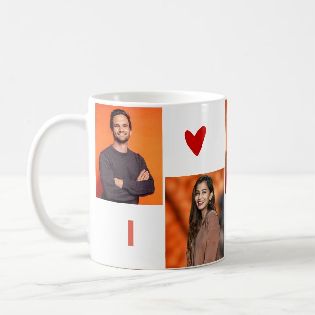 Customized 4 Photo Collage I Heart You Coffee Mug (Left)