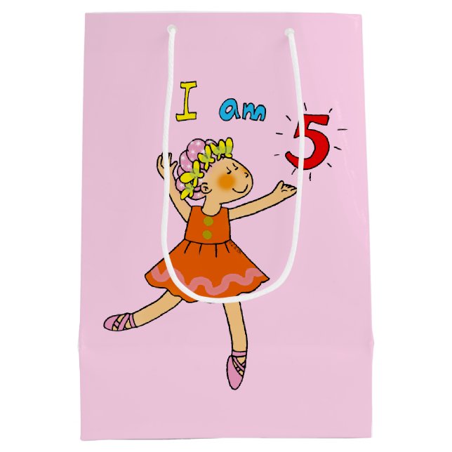 Customized 5th happy birthday girl ballerina party medium gift bag (Back)