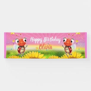 Customized 8' x 2.5' Ladybug Birthday vinyl Banner