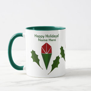 Customized Abstract Red Roses, Holy Holiday Green Mug