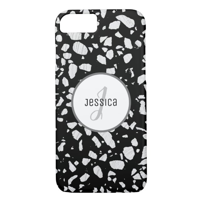 Customized Abstract Terrazzo Black & White Pattern Case-Mate iPhone Case (Back)