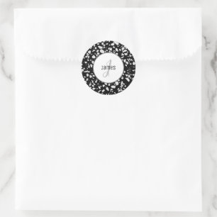Customized Abstract Terrazzo Black & White Pattern Classic Round Sticker