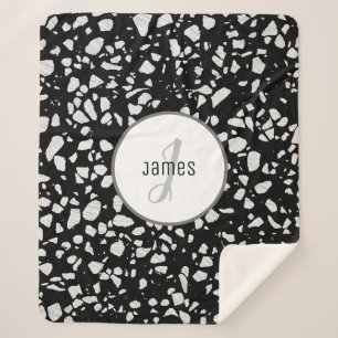 Customized Abstract Terrazzo Black & White Pattern Sherpa Blanket