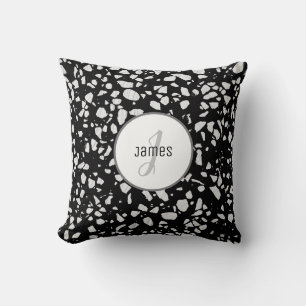 Customized Abstract Terrazzo Black & White Pattern Throw Pillow