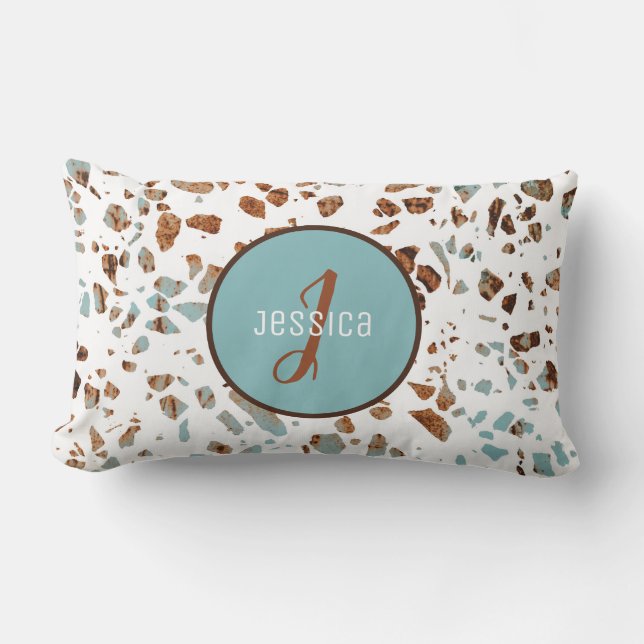 Customized Abstract Terrazzo Brown & Blue Pattern  Lumbar Pillow (Front)