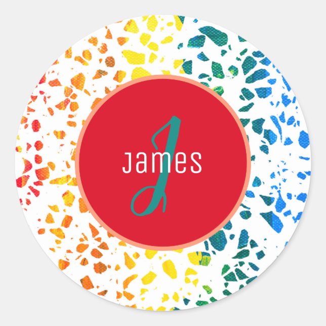 Customized Abstract Terrazzo Colourful Pattern Classic Round Sticker (Front)
