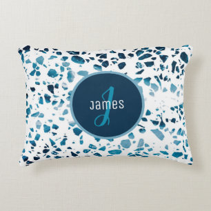 Customized Abstract Terrazzo Mosaic Blue Pattern  Accent Pillow