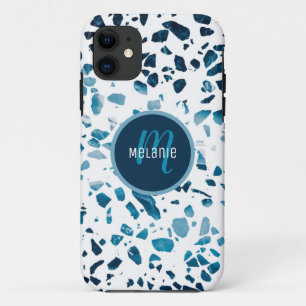Customized Abstract Terrazzo Mosaic Blue Pattern iPhone 11 Case