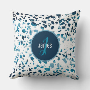 Customized Abstract Terrazzo Mosaic Blue Pattern   Throw Pillow