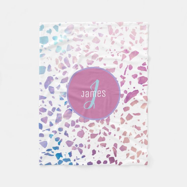 Customized Abstract Terrazzo Pink & Blue Pattern Fleece Blanket (Front)