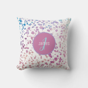 Customized Abstract Terrazzo Pink & Blue Pattern Throw Pillow