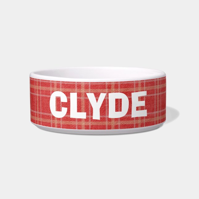 Customized Add a Name Red Plaid Pet Dish (Front)