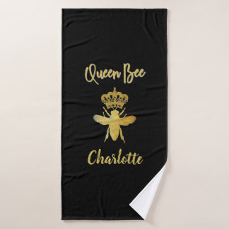 Customized Aesthetic QUEEN BEE Gold & Black Beach  Bath Towel