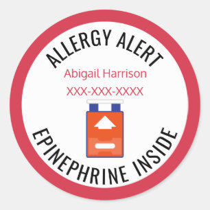 Customized Allergy Alert Epinephrine Inside Kids Classic Round Sticker