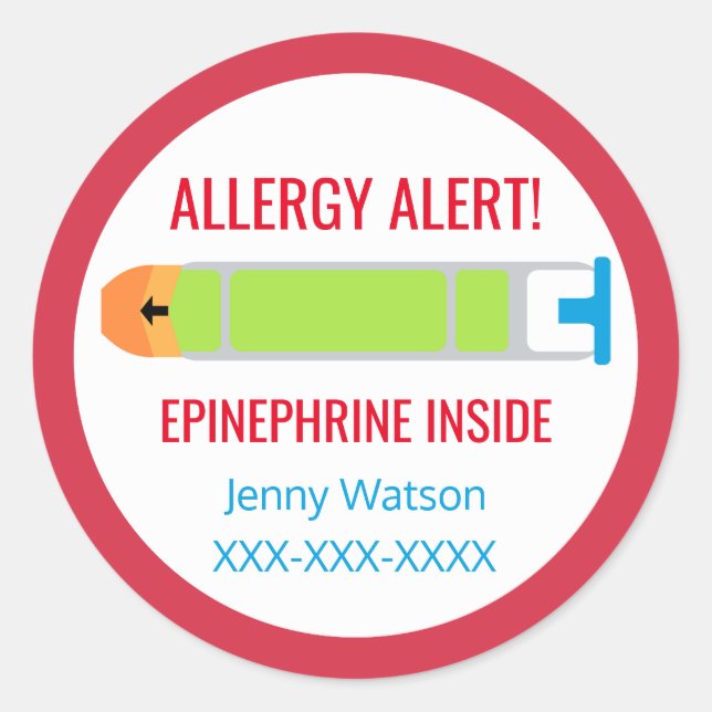 Customized Allergy Alert Epinephrine Inside Kids Classic Round Sticker (Front)