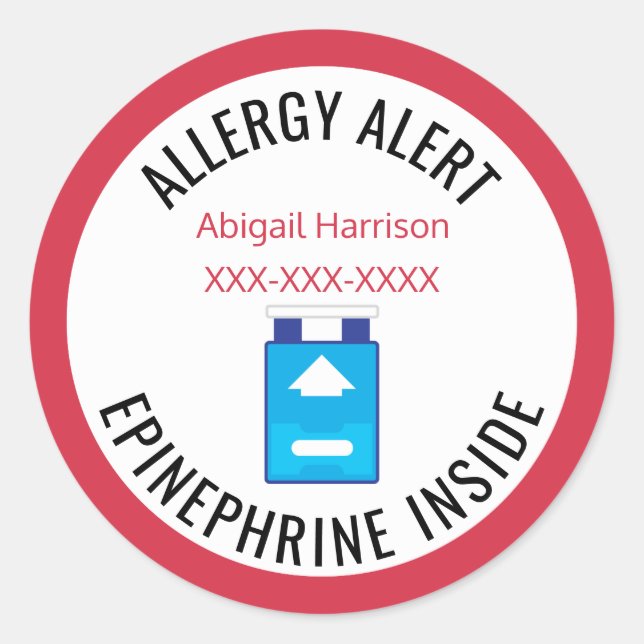 Customized Allergy Alert Epinephrine Inside Kids Classic Round Sticker (Front)