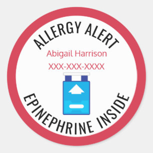Customized Allergy Alert Epinephrine Inside Kids Classic Round Sticker