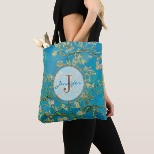 Customized Almond Blossom Tree Van Gogh Monogram Tote Bag