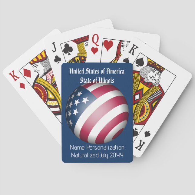 Customized American Flag Globe for US Citizenship Playing Cards (Back)