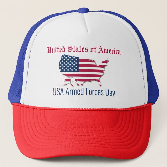 Customized American Map Flag Armed Forces Day Trucker Hat (Front)