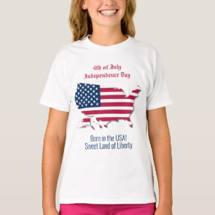 Customized American Map Flag Red White Starry Blue T-Shirt