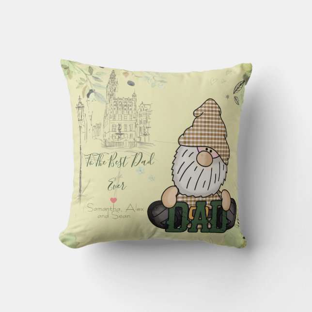 Customized and Personalized Garden Gnome  Throw Pillow (Front)