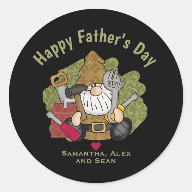 Customized and Personalized Handyman Garden Gnome Classic Round Sticker (Front)